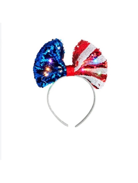 Spritz Accessories - Spritz Sequin Light-Up Bow Headband - Red, White & Blue - 4th of July